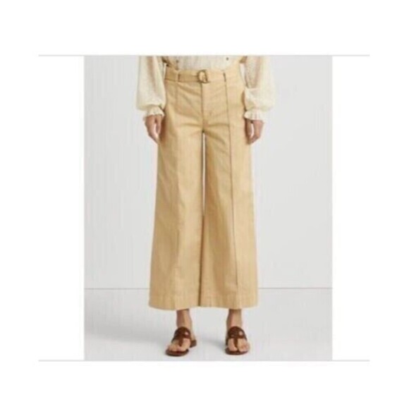Lauren Ralph Lauren Women's Micro-Sanded Twill Belted Wide Pale Parchment 16 - Picture 1 of 7